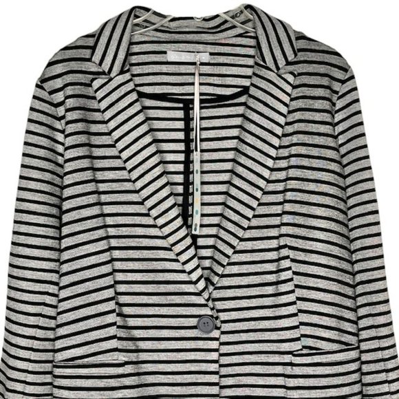 Olivia Moon Striped 1-Button Knit Blazer - Heathered Gray/Black - L - Picture 3 of 10